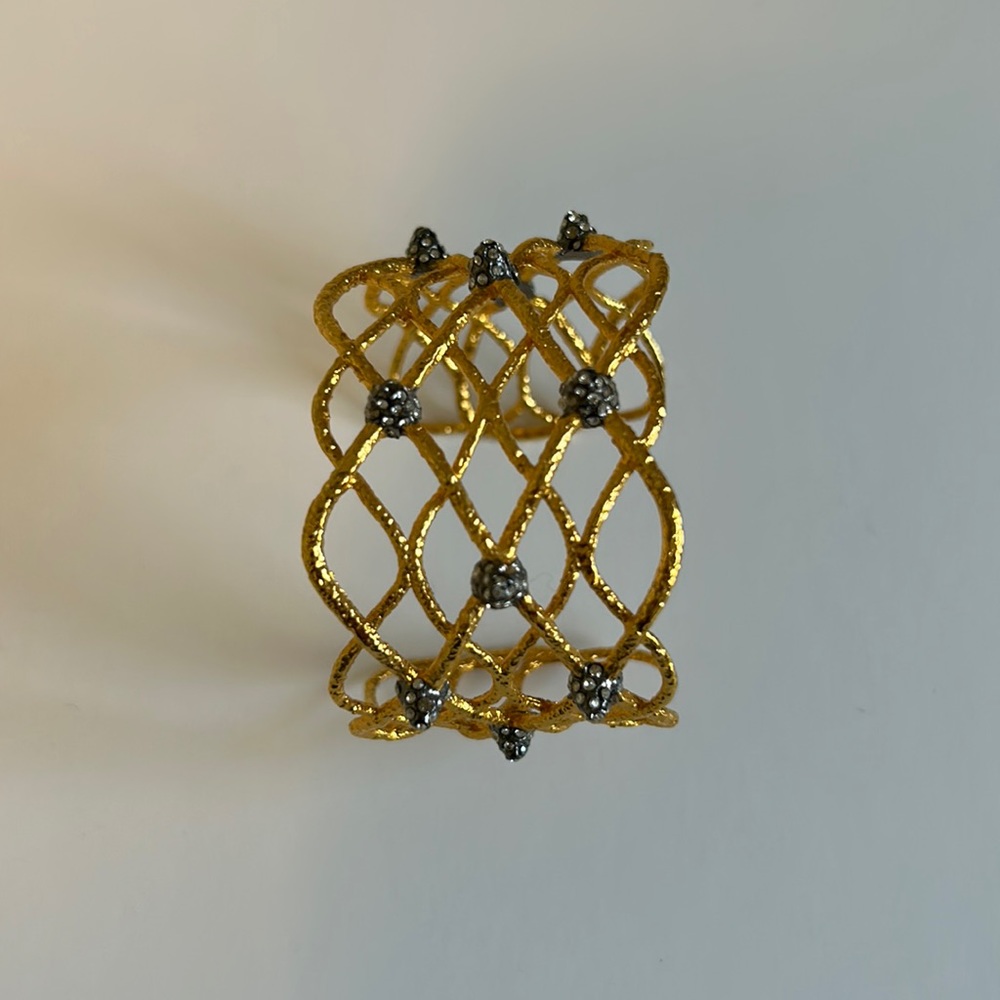 Freida Rothman Gold and crystal cuff bracelet